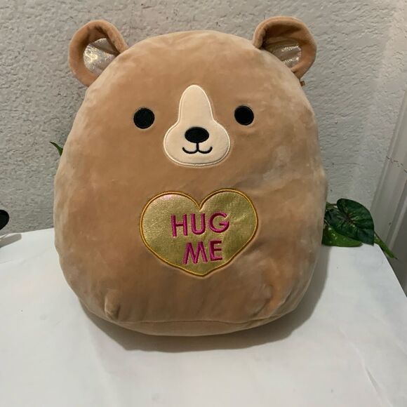 SQUISHMALLOW 12" Omar the Bear Valentines Day Gold Heart "HUG ME" Plush - Picture 2 of 6